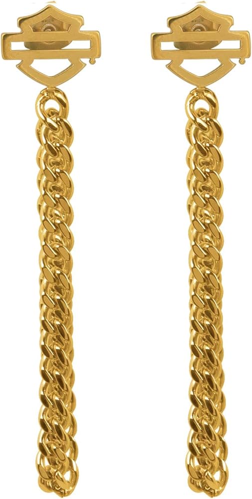 BOUCLES D'OREILLES "GOLD CURBLINK DROP CHAIN POST"