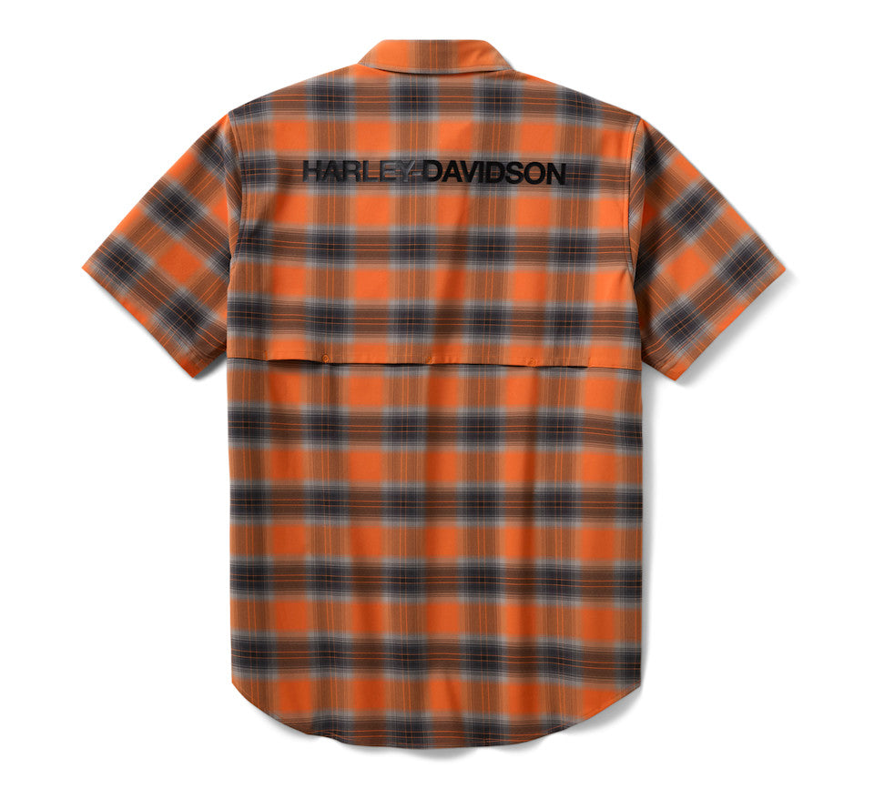 Chemise extensible H-D TECH Vented pour hommes - Plaid - Harley Orange & Harley Black