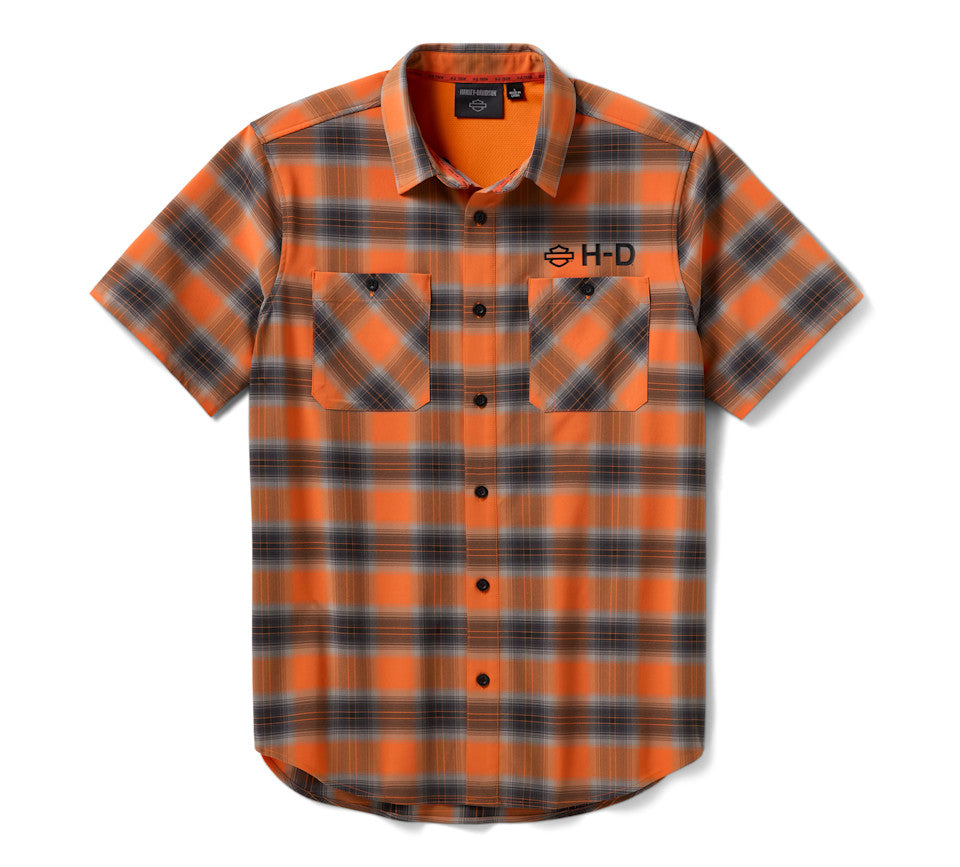 Chemise extensible H-D TECH Vented pour hommes - Plaid - Harley Orange & Harley Black