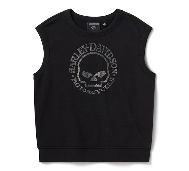Sweat-shirt sans manches Willie G Skull Bling pour femmes - Harley Black