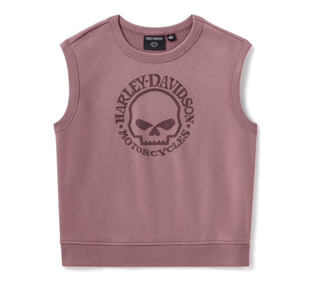 Sweat-shirt sans manches Willie G Skull Bling pour femmes - Nostalgia Rose