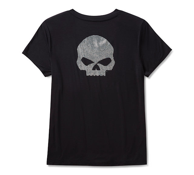 T-shirt à col en V Willie G Skull Bling pour femmes - Harley Black
