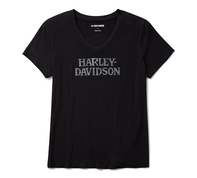 T-shirt à col en V Willie G Skull Bling pour femmes - Harley Black