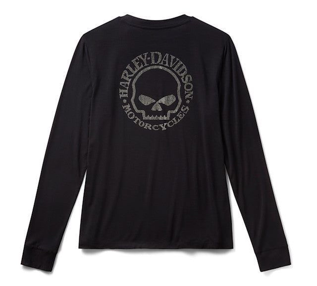 Haut à manches longues Willie G Skull Bling pour femmes - Harley Black