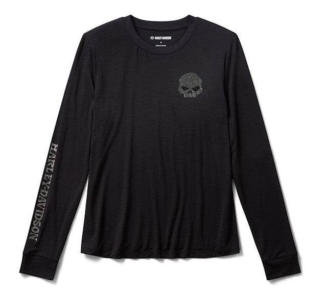 Haut à manches longues Willie G Skull Bling pour femmes - Harley Black