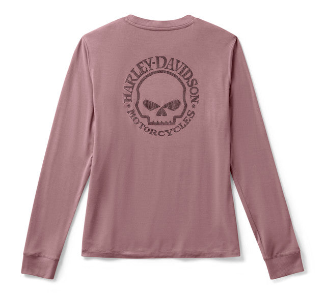 Haut à manches longues Willie G Skull Bling pour femmes - Nostalgia Rose