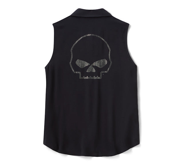 Chemise sans manches Willie G Skull Bling pour femmes - Harley Black