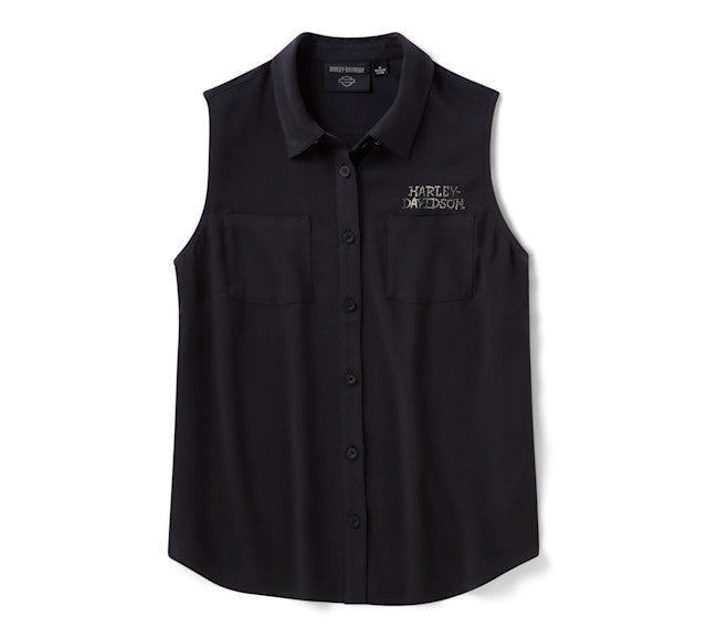 Chemise sans manches Willie G Skull Bling pour femmes - Harley Black