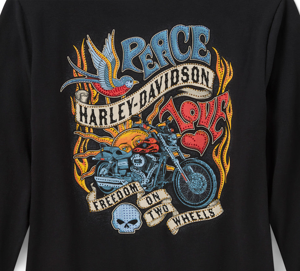T-shirt Bling Freedom on Wheels à manches longues pour femmes - Harley Black