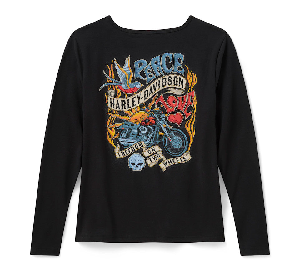 T-shirt Bling Freedom on Wheels à manches longues pour femmes - Harley Black