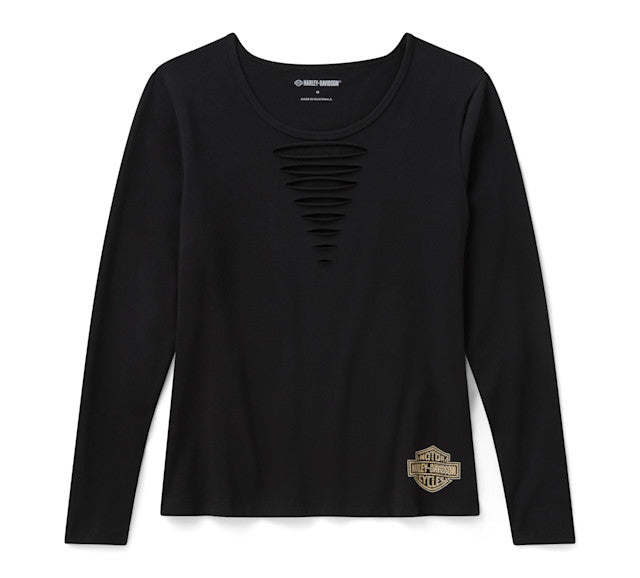 T-shirt Bling Freedom on Wheels à manches longues pour femmes - Harley Black