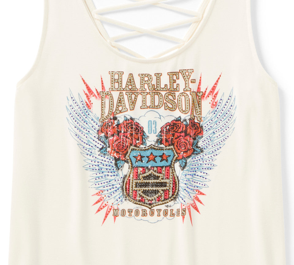 Débardeur Bling H-D Road Trip à lacets dans le dos pour femmes - Cloud Dancer