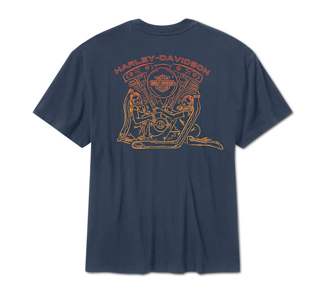 T-shirt H-D Engine Twins à manches courtes pour hommes - Mood Indigo