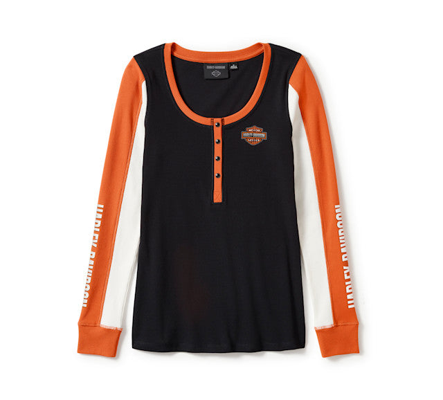 Henley Essential - Colorblock - Harley Black &Harley Orange