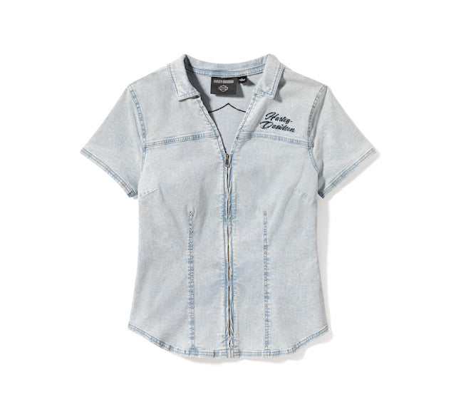 Chemise Essential Bling Chambray à manches courtes zippée