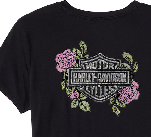 T-shirt Rose & Thorn Bling à col en V - Harley Black