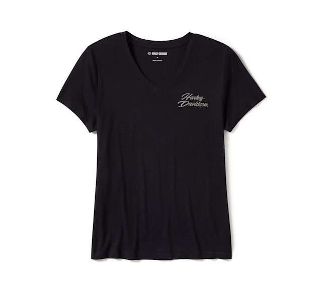 T-shirt Rose & Thorn Bling à col en V - Harley Black