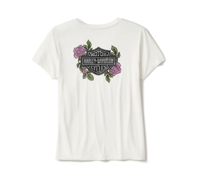 T-shirt Rose & Thorn Bling à col en V - Cloud Dancer