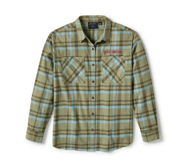 Chemise à manches longues Patch Woven - Plaid - Oil Green & Grape Leaf