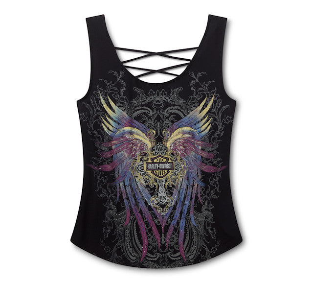 Débardeur Bling H-D® Moto Wings à dos lacé - Harley Black