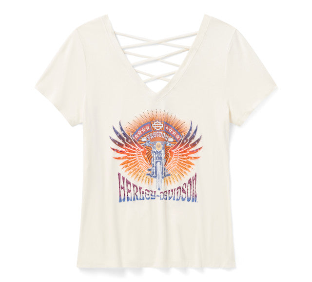 T-shirt à manches courtes Bling Sunset Ride à dos lacé - Cloud Dancer