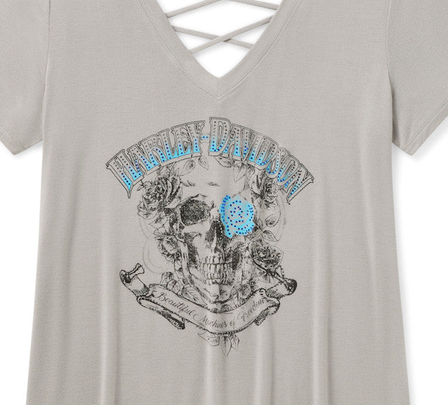 T-shirt à manches courtes Bling H-D® Afterlife à dos lacé - Ghost Grey