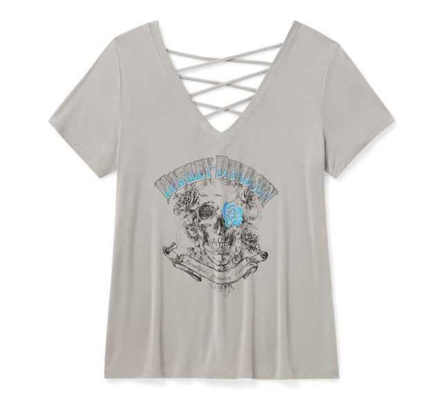 T-shirt à manches courtes Bling H-D® Afterlife à dos lacé - Ghost Grey