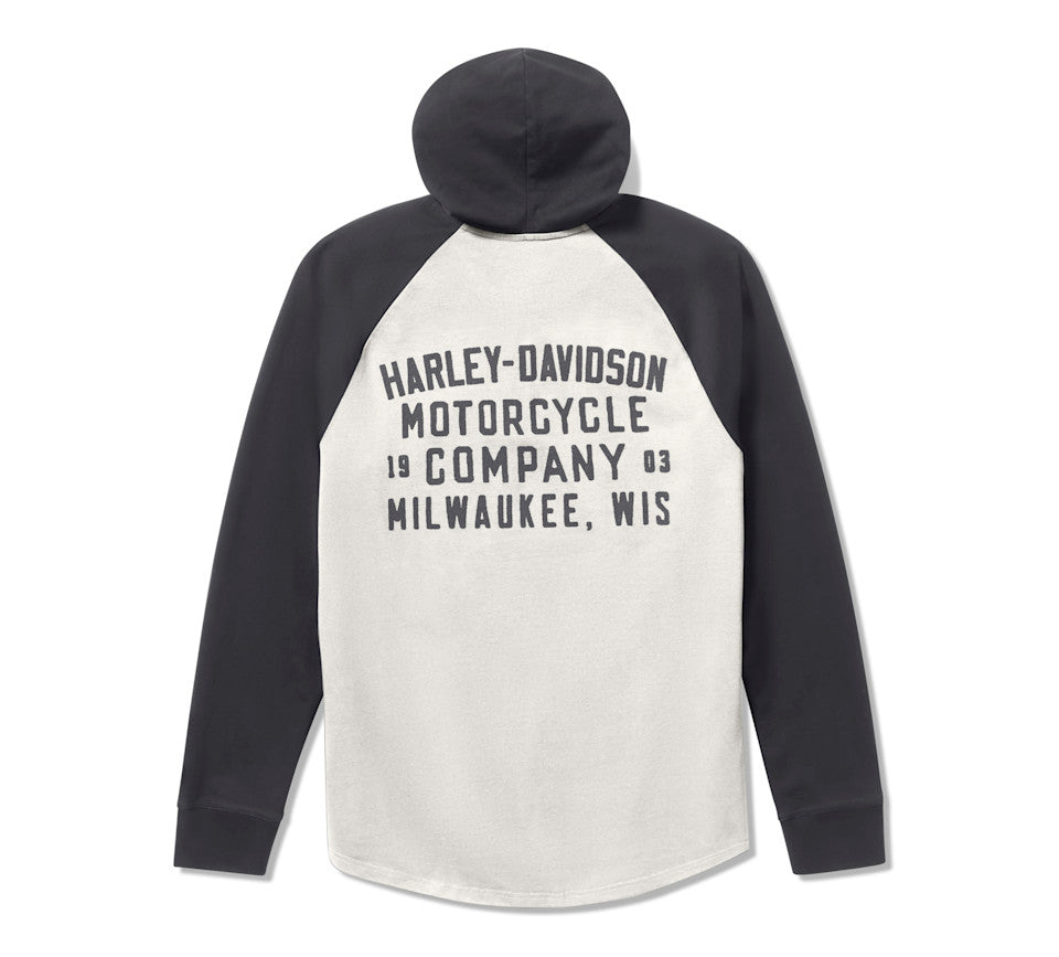 Henley à capuche HDMC Raglan pour homme  Colorblock - Cloud Dancer & Asphalt