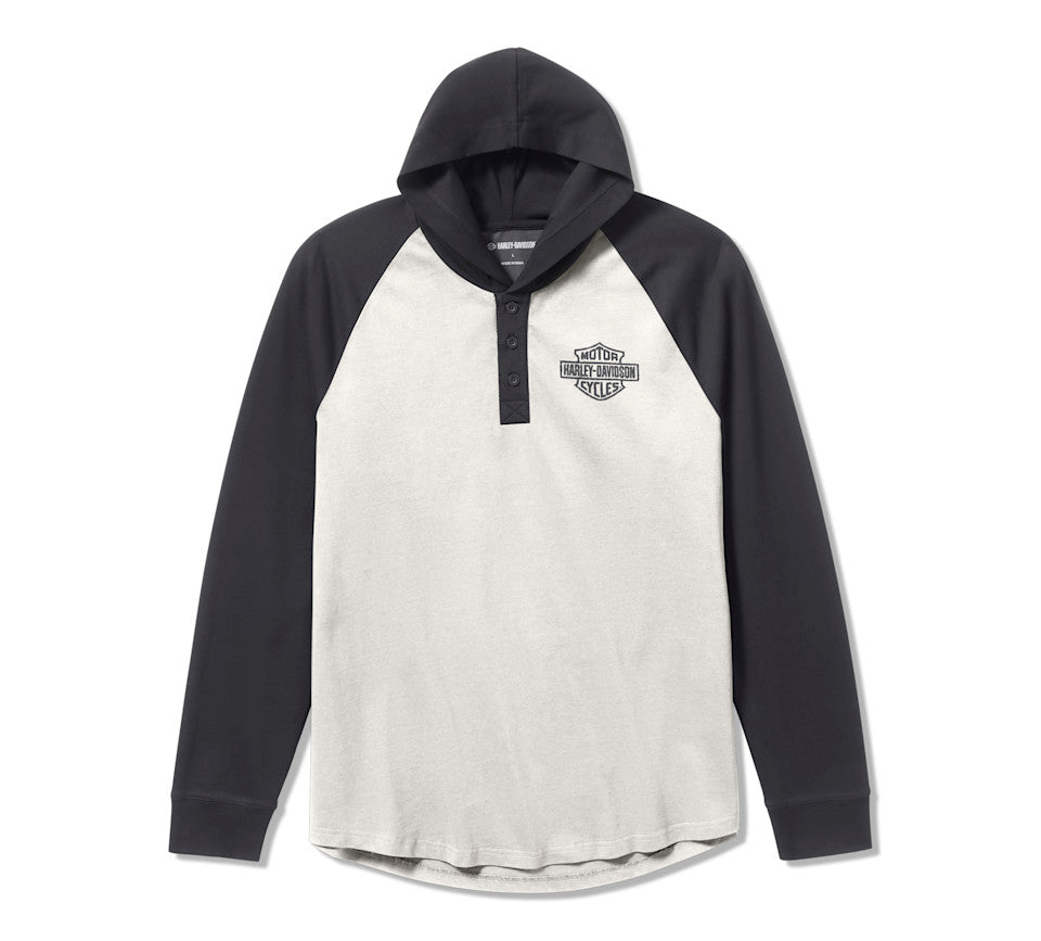 Henley à capuche HDMC Raglan pour homme  Colorblock - Cloud Dancer & Asphalt