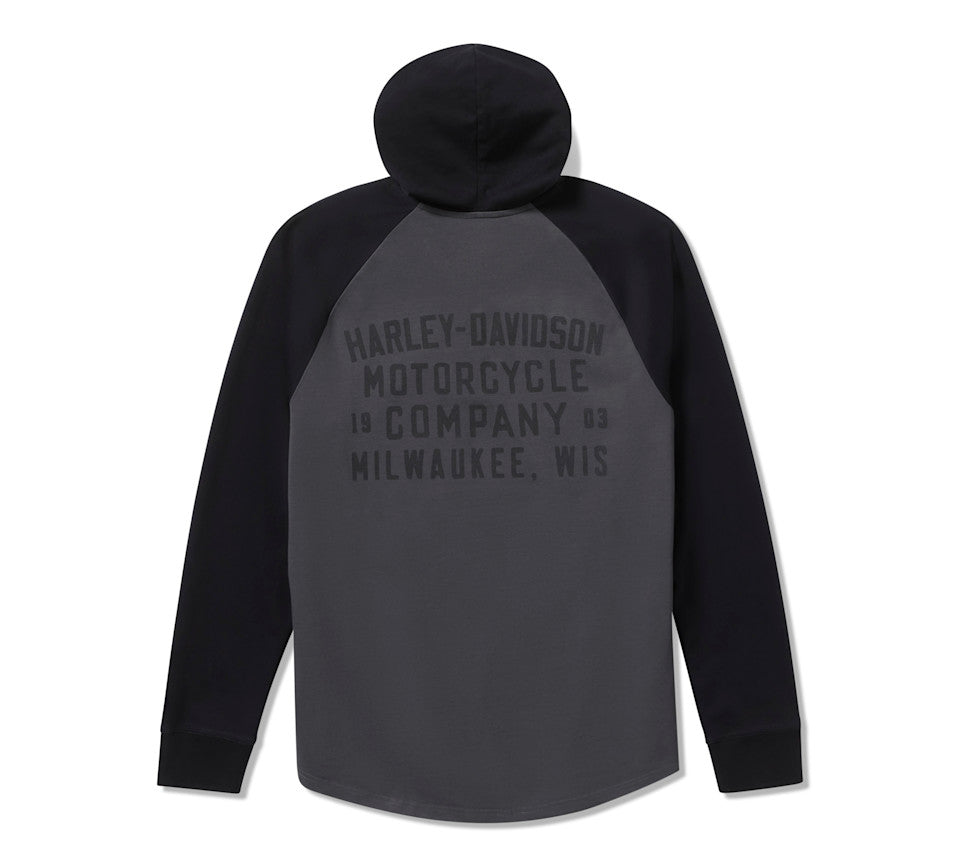 Henley à capuche HDMC Raglan pour homme - Colorblock - Asphalt & Harley Black