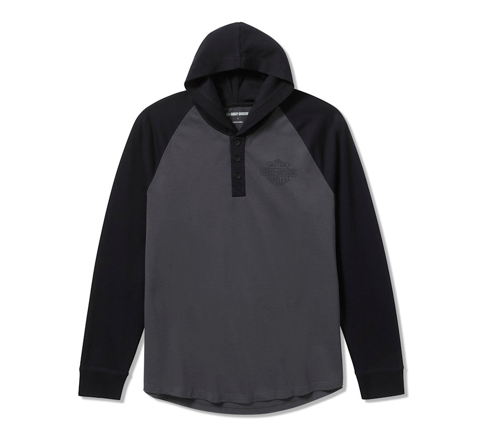 Henley à capuche HDMC Raglan pour homme - Colorblock - Asphalt & Harley Black