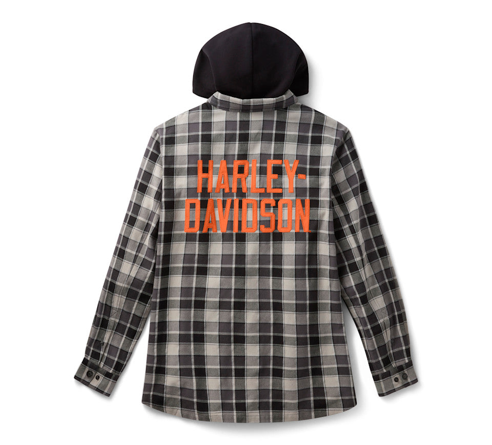 Chemise à manches longues à capuche et à carreaux pour homme