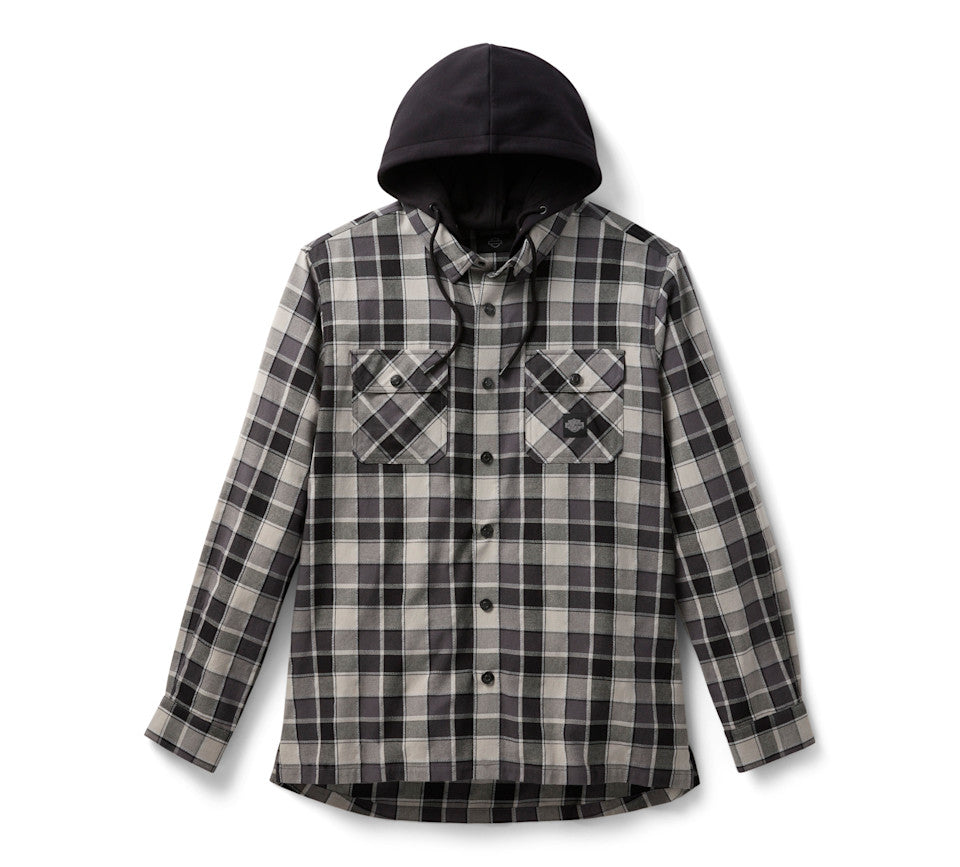 Chemise à manches longues à capuche et à carreaux pour homme