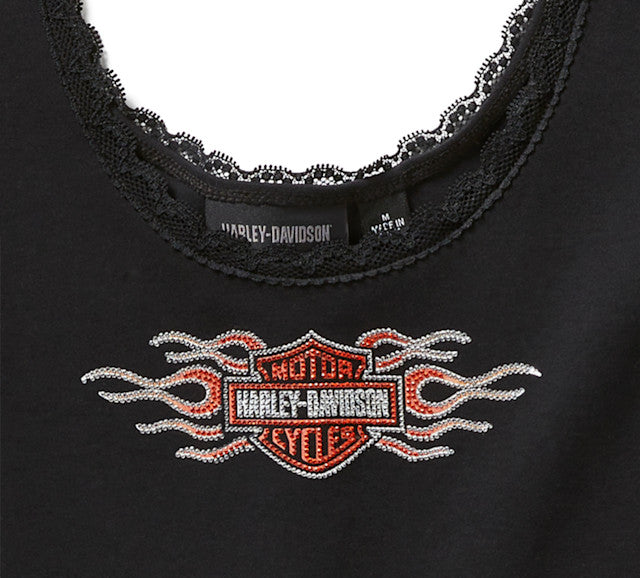 Débardeur Vintage Flames Bling Lace Trim - Harley Black