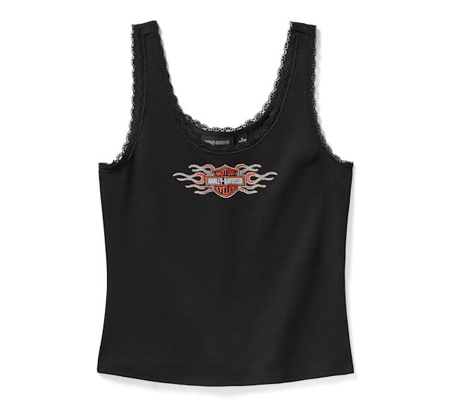 Débardeur Vintage Flames Bling Lace Trim - Harley Black