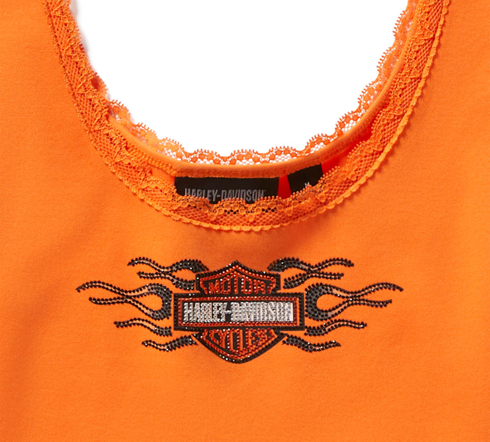 Débardeur Vintage Flames Bling Lace Trim - Harley Orange