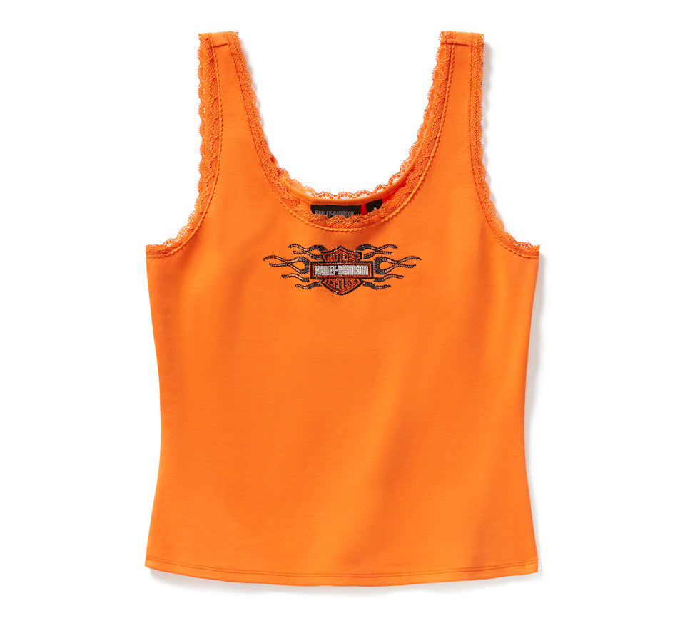 Débardeur Vintage Flames Bling Lace Trim - Harley Orange