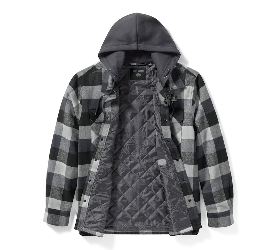 Sur-chemise à capuche Traveler - Plaid - Asphalt & Harley Black