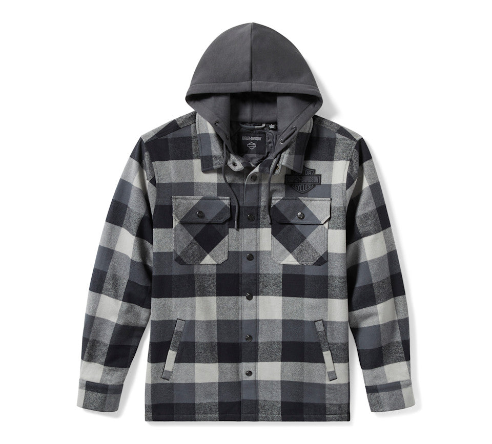 Sur-chemise à capuche Traveler - Plaid - Asphalt & Harley Black