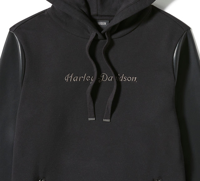 Sweat à capuche à manches en similicuir - Harley Black