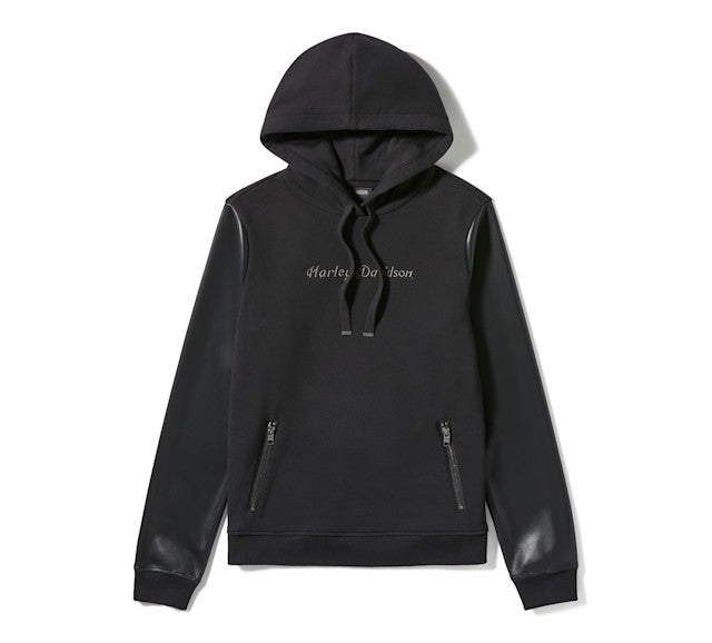 Sweat à capuche à manches en similicuir - Harley Black
