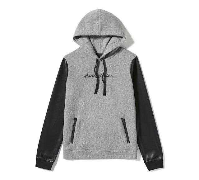 Sweat à capuche à manches en similicuir - Colorblock - Medium Grey Heather & Harley Black
