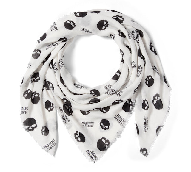 Châle Willie G Skull pour femmes - Print - Cloud Dancer & Harley Black