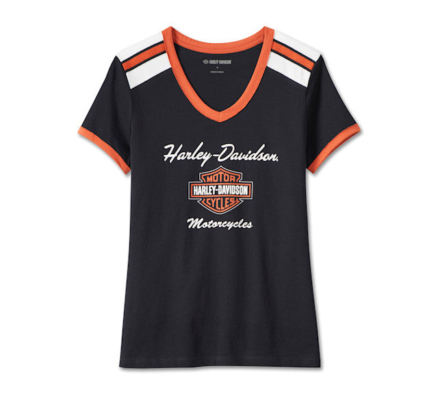 T-shirt Iconic à rayures sur les épaules et col en V pour femmes