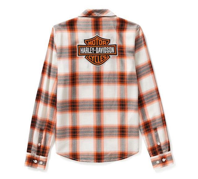 Chemise à manches longues tissée à carreaux Essential B&S - Cloud Dancer & Harley Orange