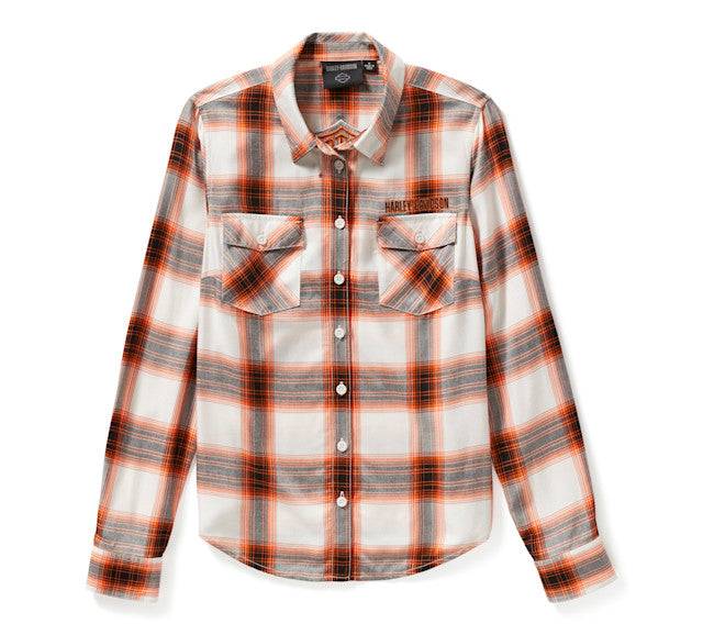 Chemise à manches longues tissée à carreaux Essential B&S - Cloud Dancer & Harley Orange